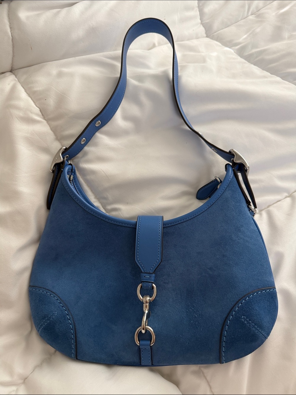Coach Blue Suede Shoulder Bag - Picture 8 of 16